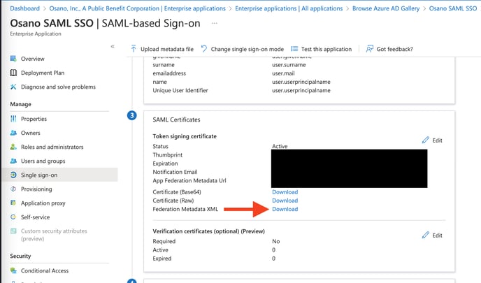 Azure AD SAML metadata download-1