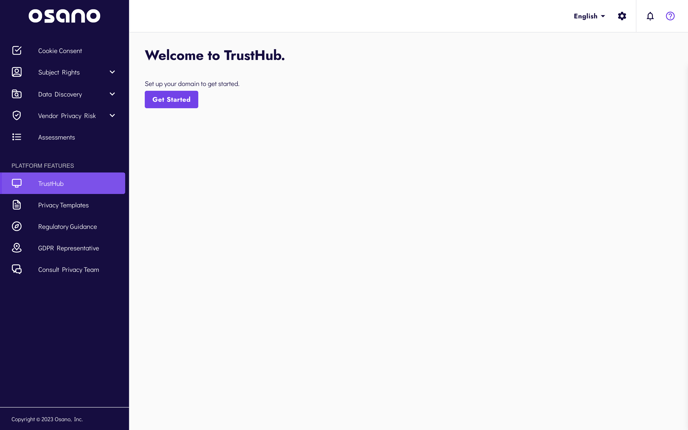 Picture of TrustHub page, with Get Started button